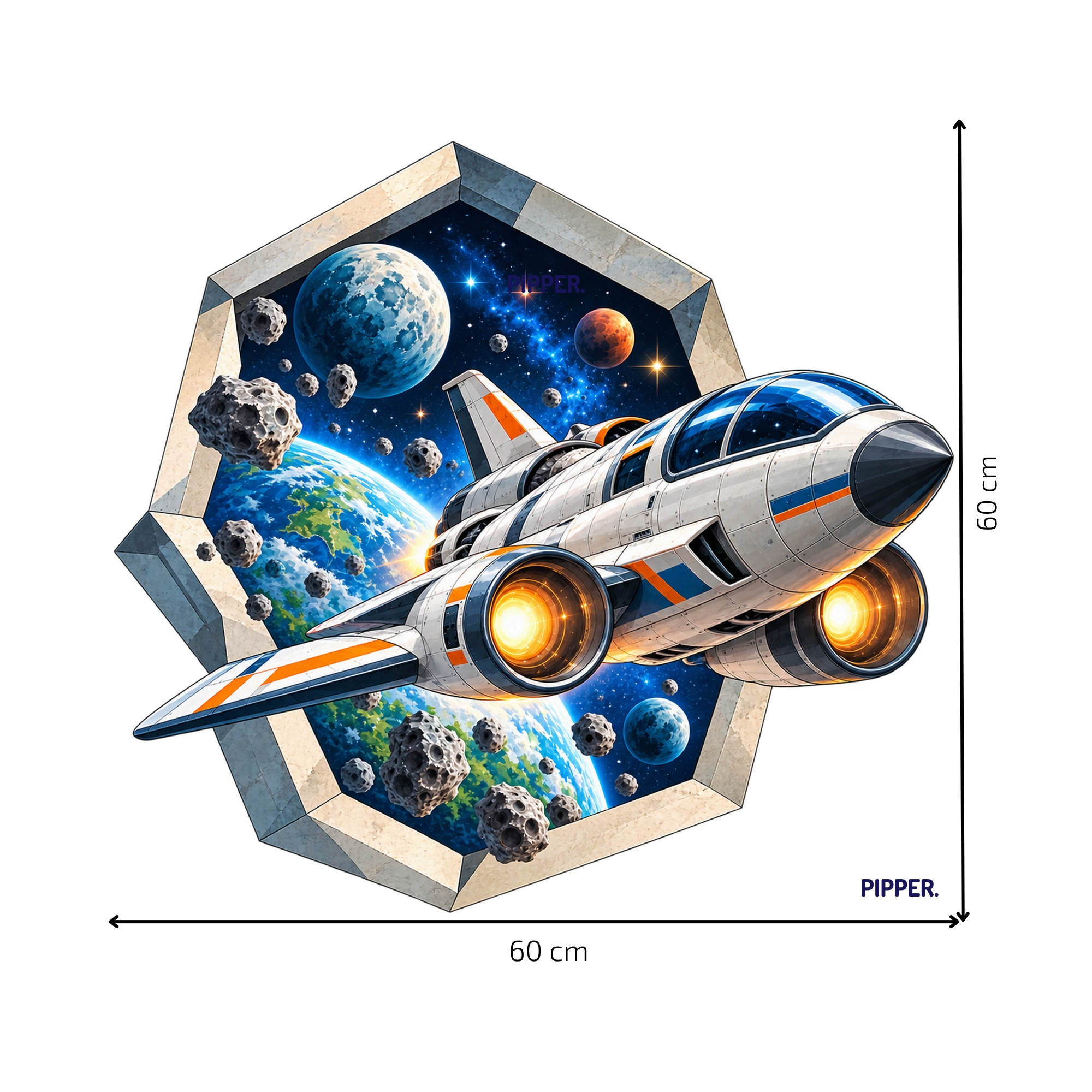Raketa ve vesmíru – celý motiv 60 × 60 cm